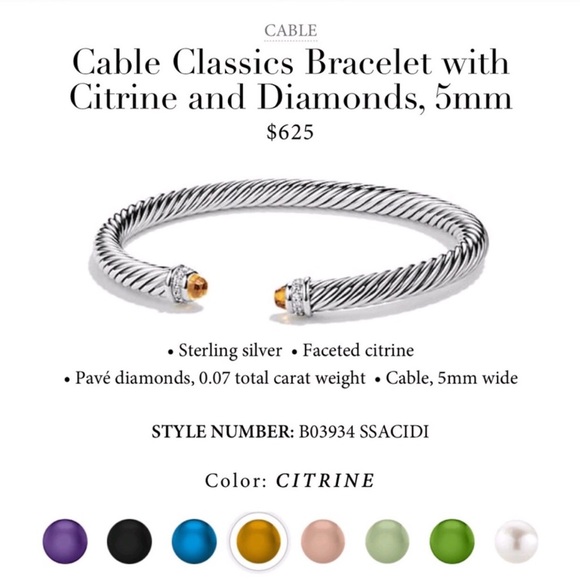 David Yurman Lemon Citrine & Diamond Cable Cuff - Picture 7 of 8